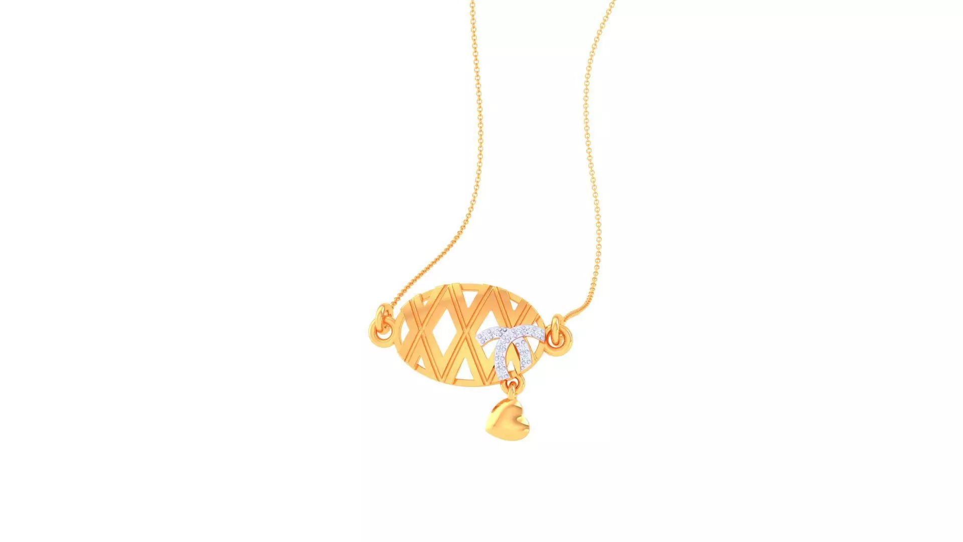 Pendant - 1 gold necklace with diamond 3D print model_0
