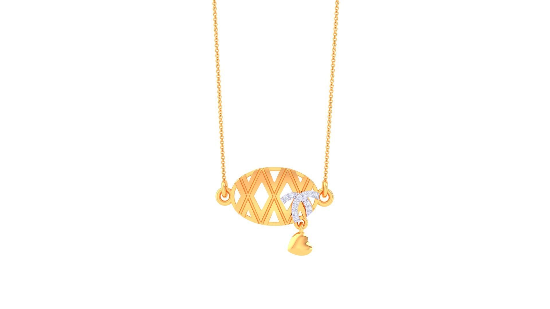 Pendant - 1 gold necklace with diamond 3D print model_2