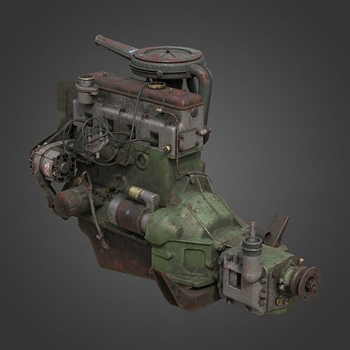 Old Dirty Rusted Engine Low-poly 3D model 4