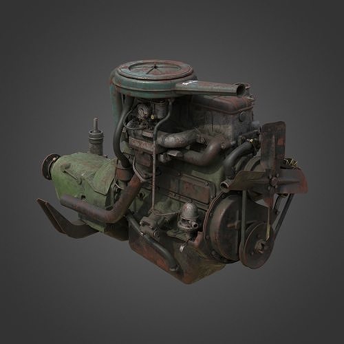 Old Dirty Rusted Engine Low-poly 3D model 2
