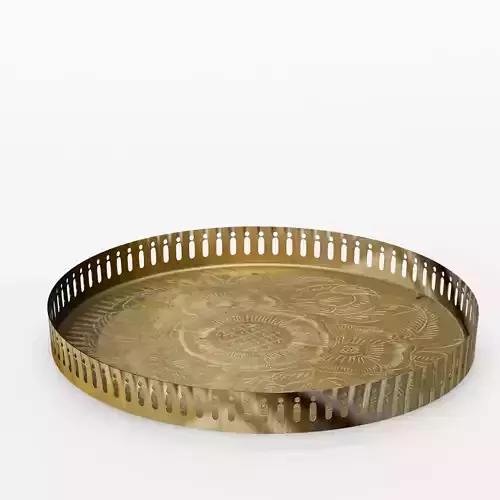 8 Brass Round Rose Etched Decorative Tray 3D model