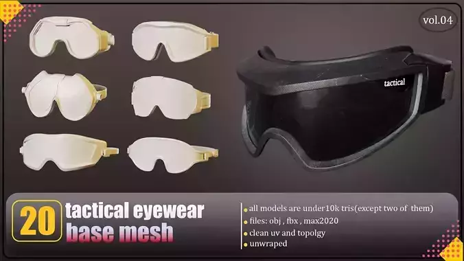 20 tactical eyewear lowpoy base meshes  Low-poly 3D model
