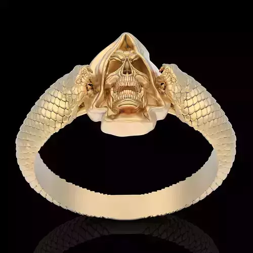 Gown skull snake ring silver gold printable jewelry 3D model