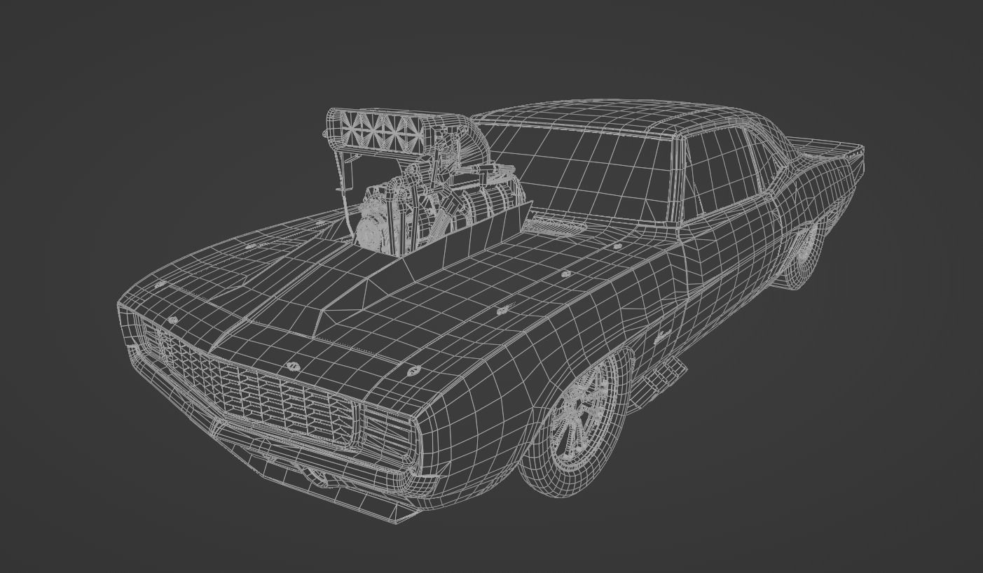 Camaro SS 1969 Drag Racing Car Low-poly 3D model_2