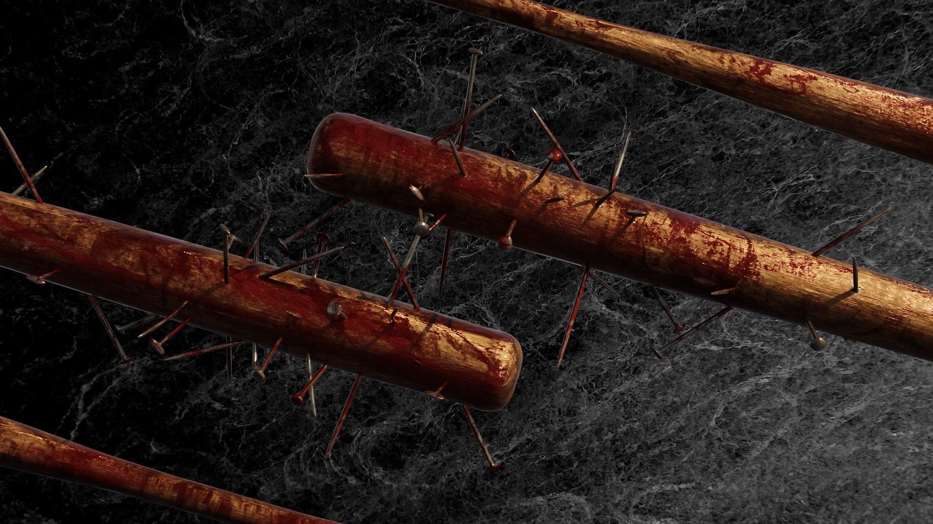 POST APOCALYPTIC MELEE WEAPON NAILED BAT BLOOD STAINED Low-poly 3D model_3