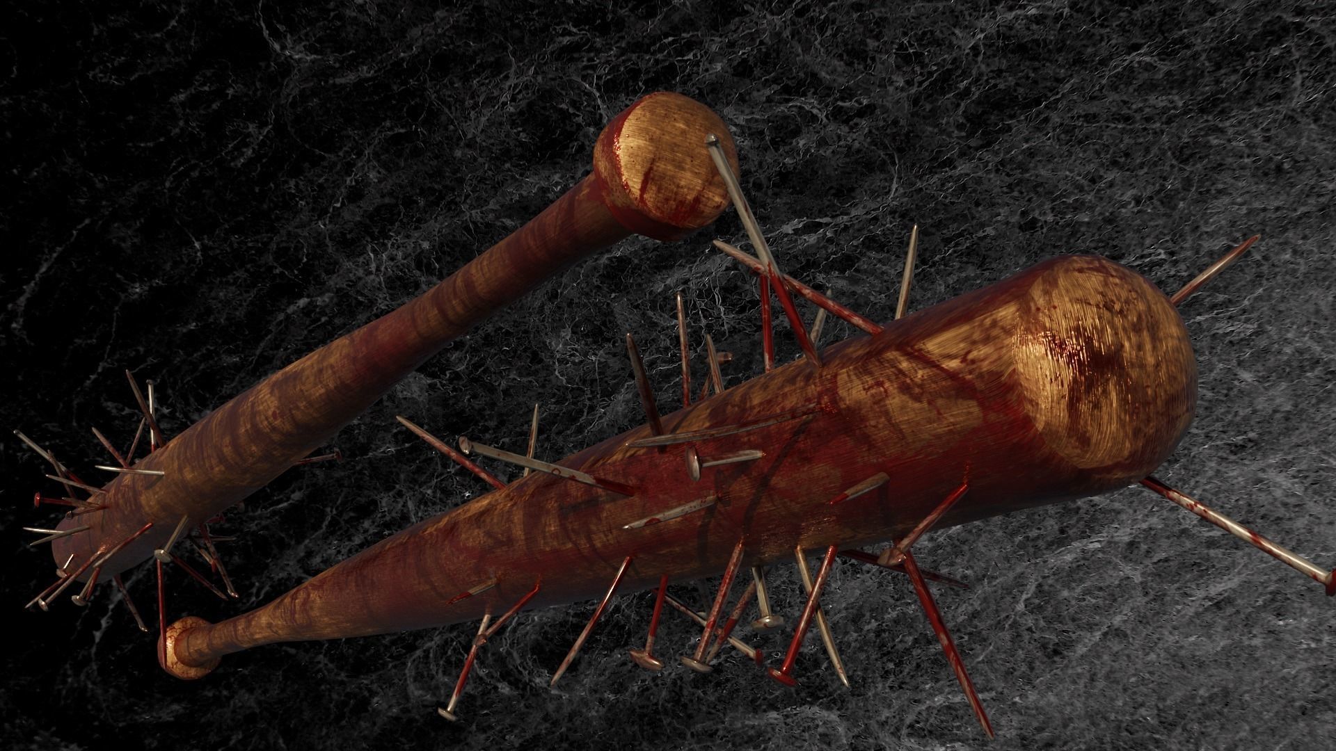 POST APOCALYPTIC MELEE WEAPON NAILED BAT BLOOD STAINED Low-poly 3D model_2