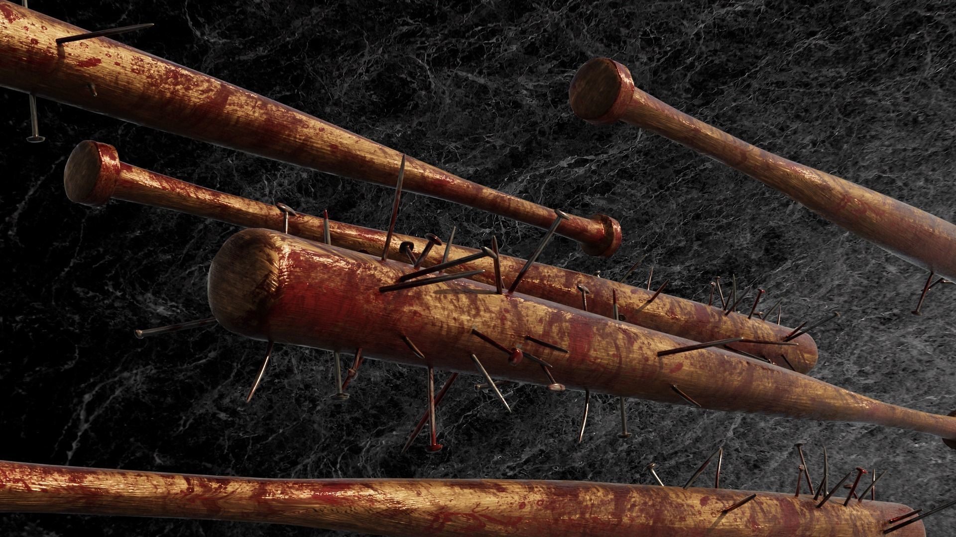 POST APOCALYPTIC MELEE WEAPON NAILED BAT BLOOD STAINED Low-poly 3D model_4