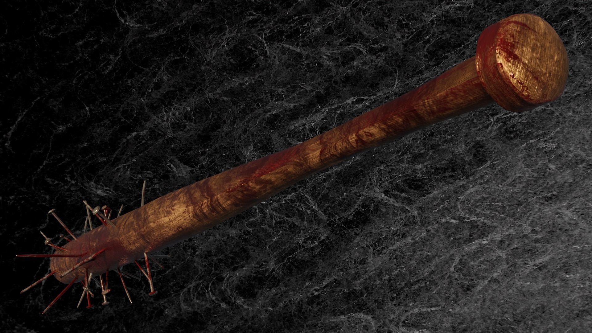 POST APOCALYPTIC MELEE WEAPON NAILED BAT BLOOD STAINED Low-poly 3D model_1