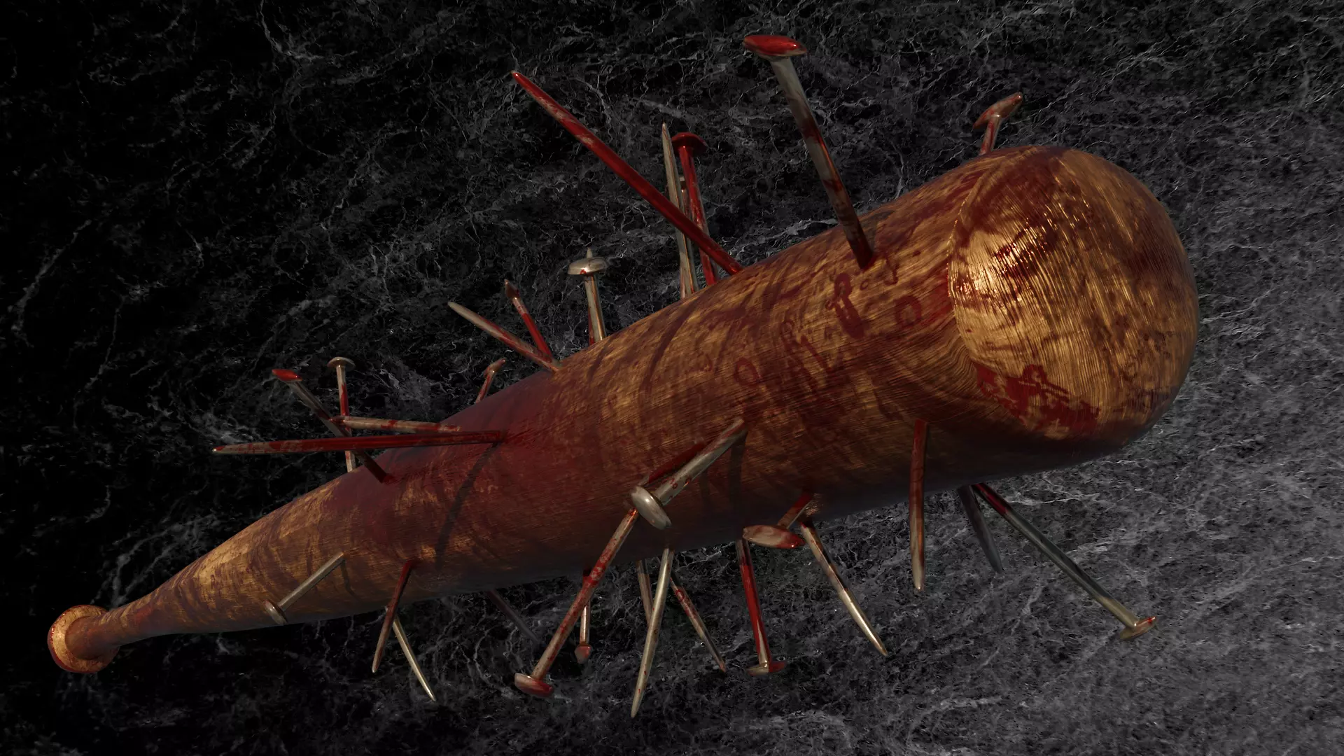 POST APOCALYPTIC MELEE WEAPON NAILED BAT BLOOD STAINED Low-poly 3D model_0