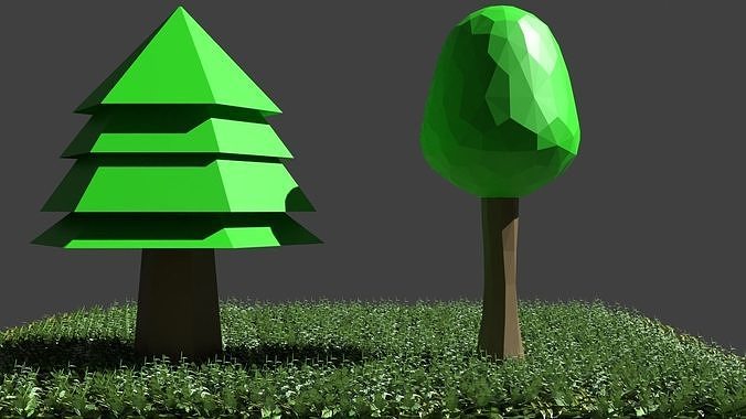Low-Poly Tree two trees in grass 3D model