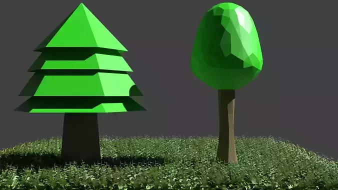 Low-Poly Tree two trees in grass