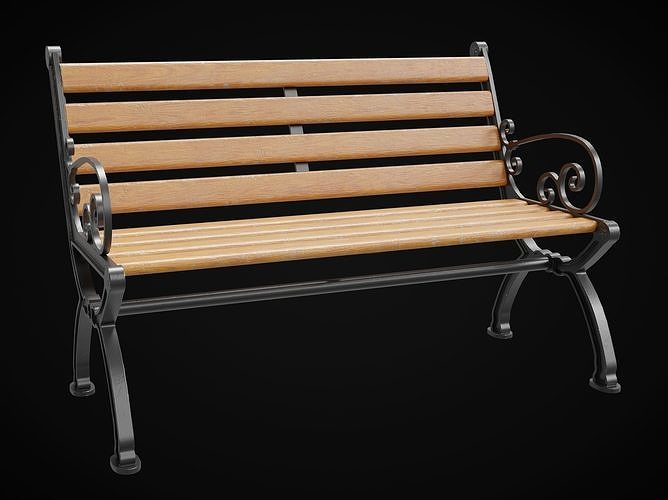 Street Bench Low-poly 3D model 2
