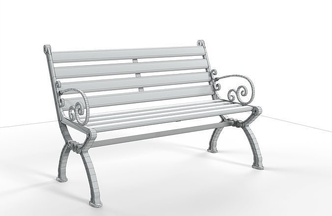 Street Bench Low-poly 3D model 7