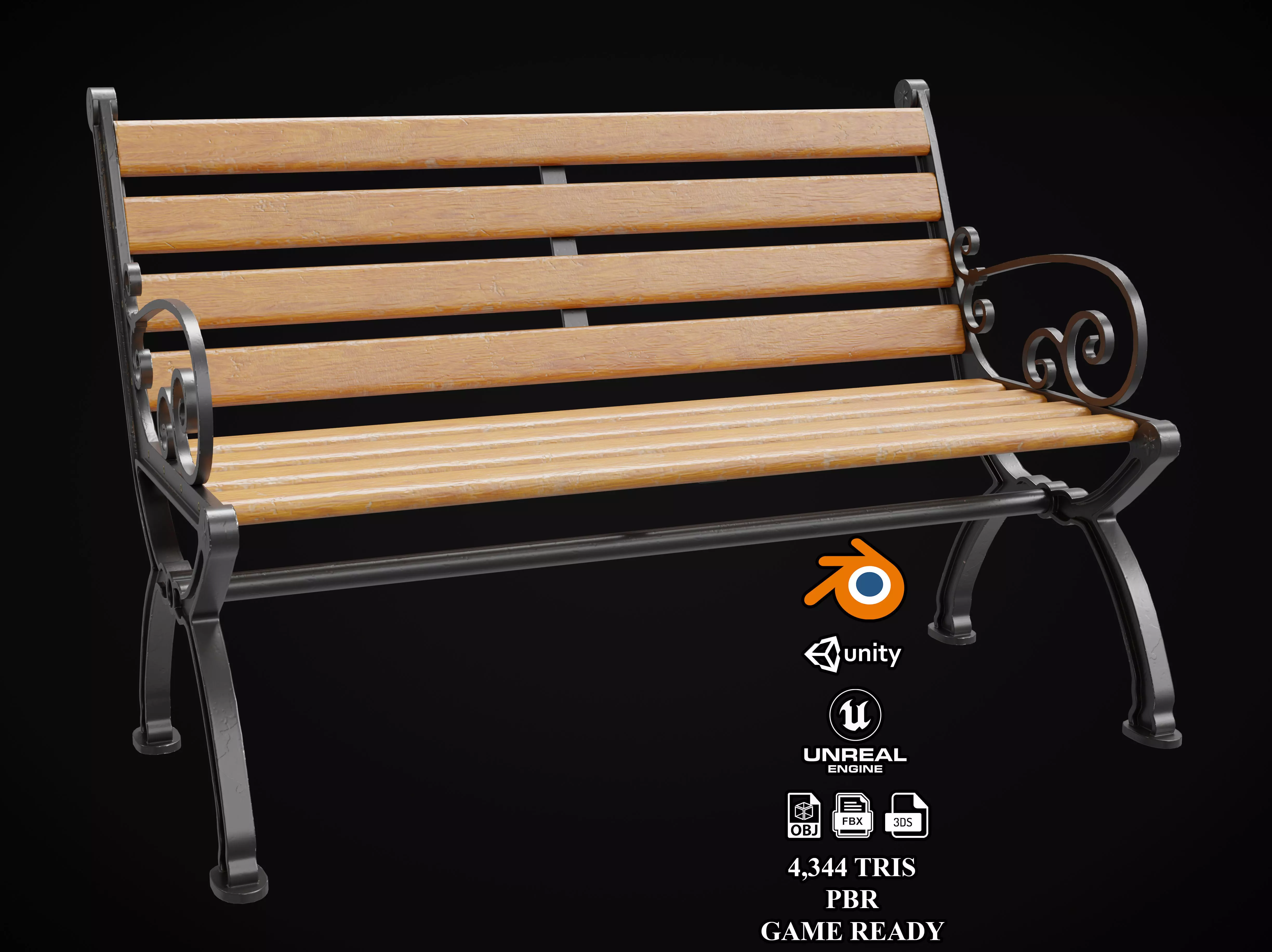Street Bench Low-poly 3D model