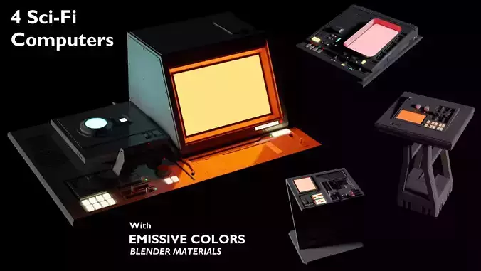 4 Sci-Fi Computers - Control Panels Pack 3D model