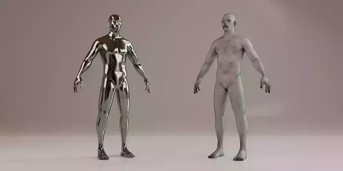 Silver metal human character 3d model  Low-poly 3D model