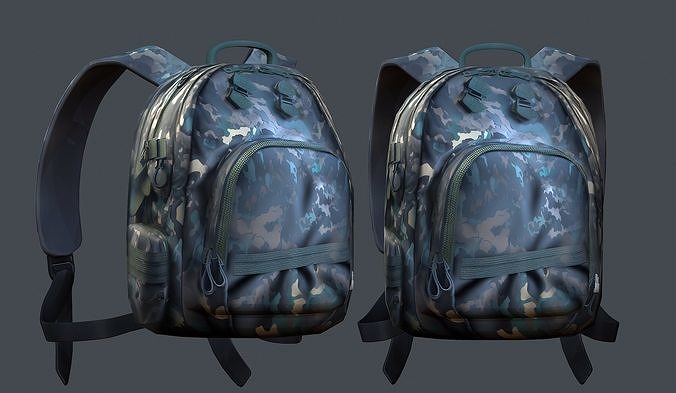 Backpack military combat Black baggage Low-poly 3D model