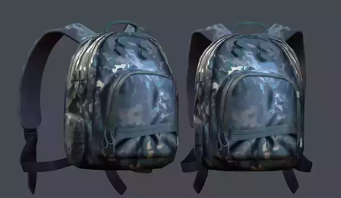 Backpack military combat Black baggage Low-poly