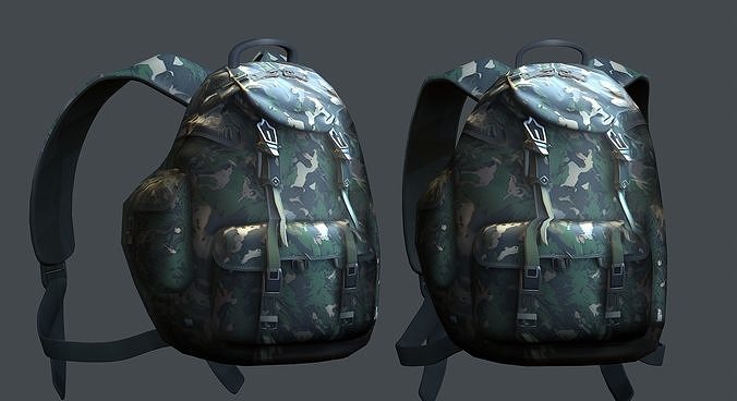 Backpack military combat Black baggage Low-poly 3D model