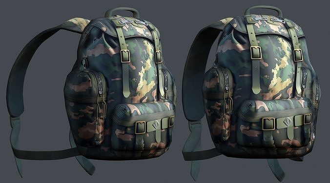 Backpack military combat Black baggage Low-poly  Low-poly 3D model