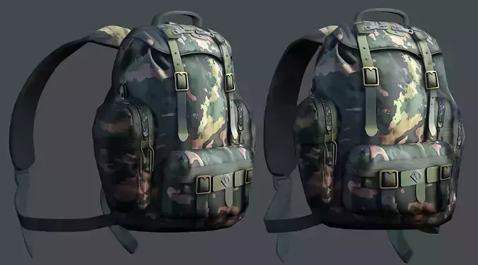 Backpack military combat Black baggage Low-poly 
