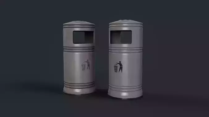 Street Trash Can 3 PBR Game Ready Low-poly 3D model