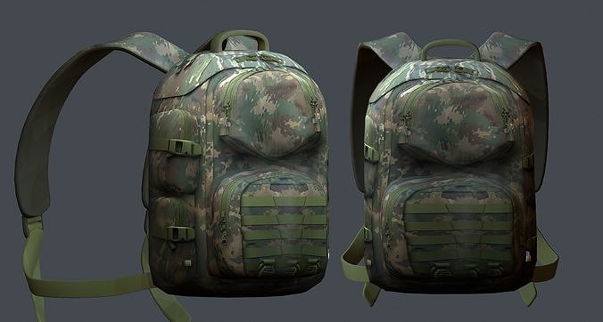Backpack military combat Black baggage Low-poly 3D model