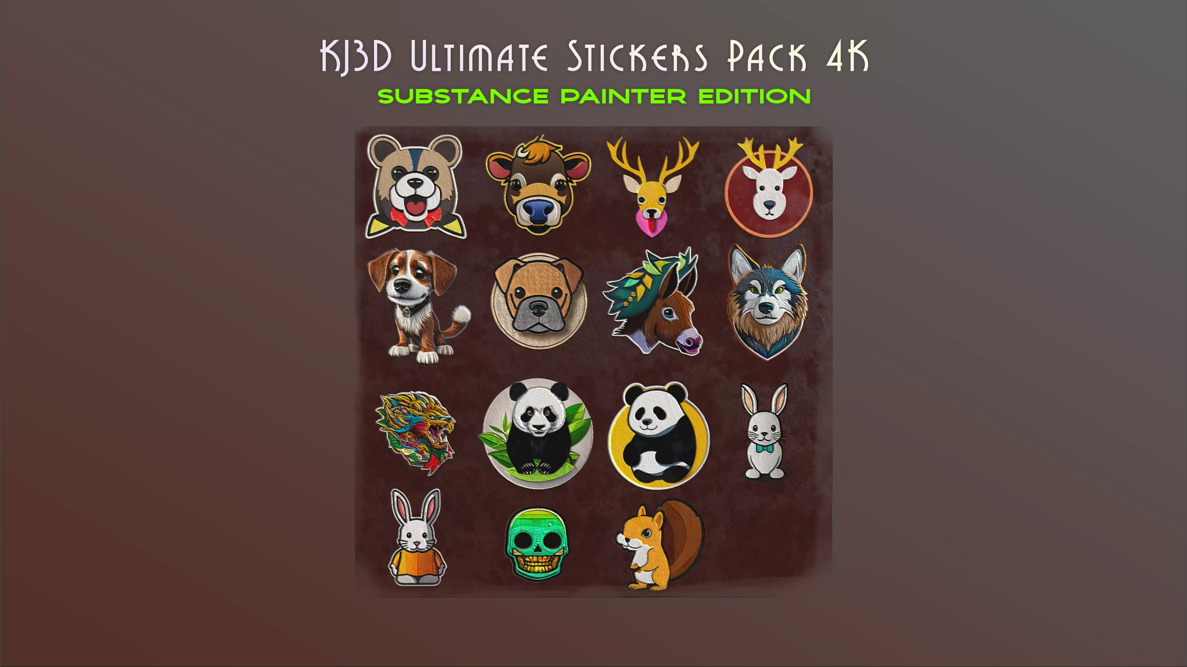 KJ3D 15 Ultimate Stickers Pack 4K Substance Painter Texture_0