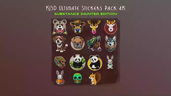 KJ3D 15 Ultimate Stickers Pack 4K Substance Painter