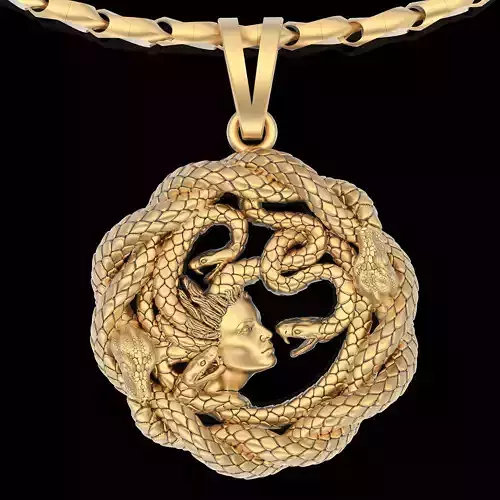 Medusa snake pendant gold printable jewelry 3D model