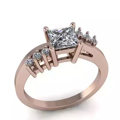 Antique Classic Solitaire PrincessCut Cluster Ring 3D Model