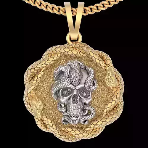 Skull snake pendant gold printable jewelry 3D model