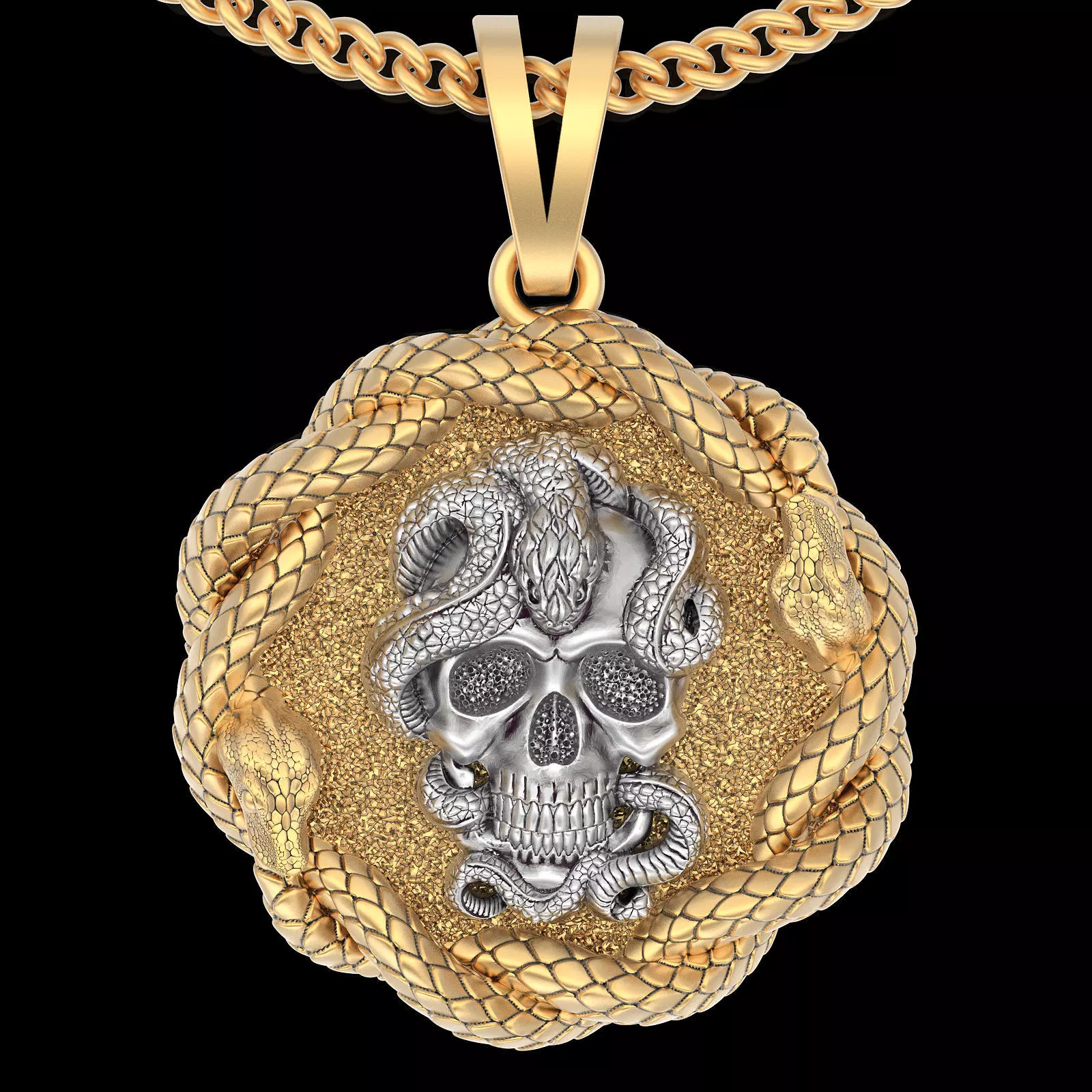 Skull snake pendant gold printable jewelry 3D model 3D print model