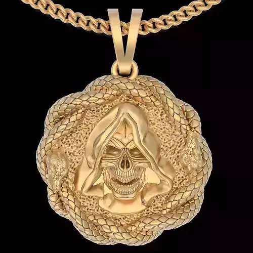 Gown skull snake pendant  gold printable jewelry 3D model