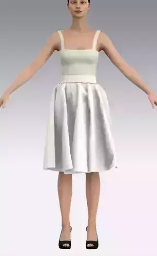 Twill skirt white color ruffled circle Low-poly 3D model