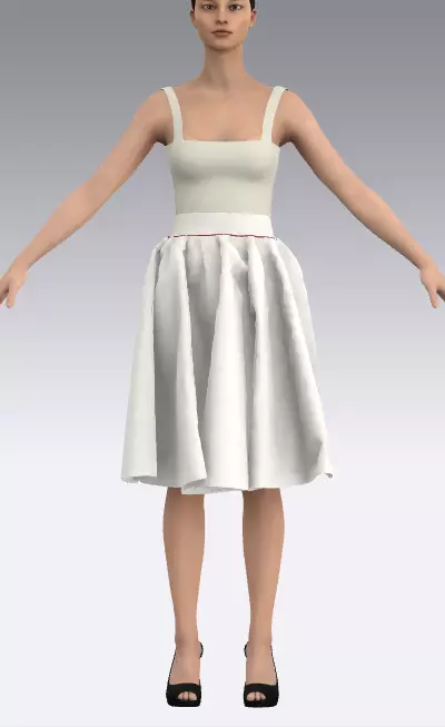 Twill skirt white color ruffled circle Low-poly 3D model