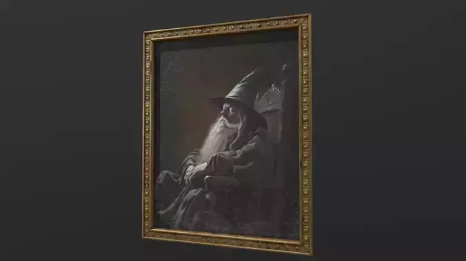 Old Portrait Painting of Wizard Low-poly 3D model