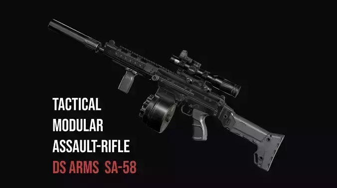 Tactical modular assault rifle DS Arms SA 58 FAL  Low-poly 3D model