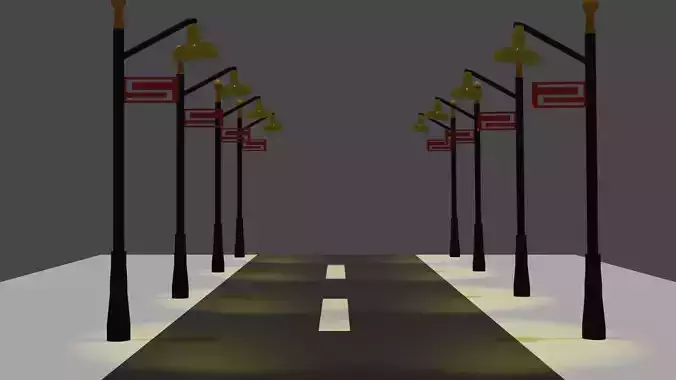 Walking street with lampposts