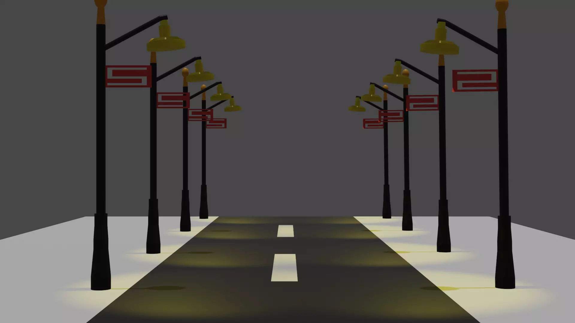 Walking street with lampposts Free 3D model