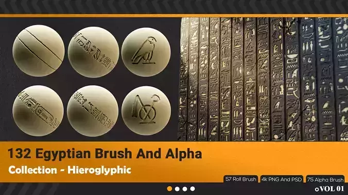 132 Egyptian Hieroglyphic RollBrush And Alpha 3D model