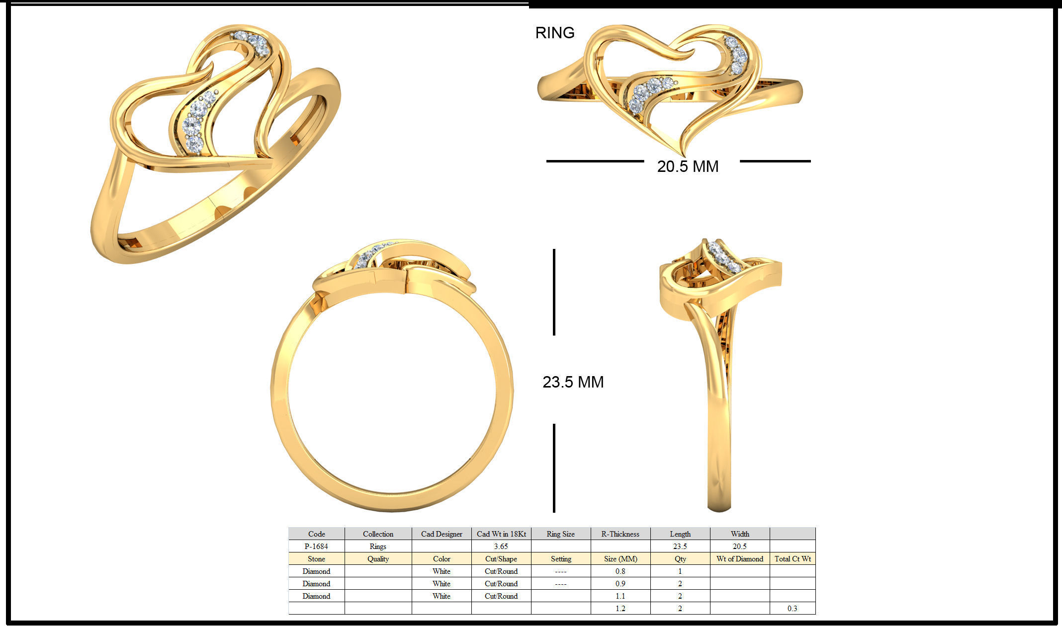 Heart Diamond Ring 3dm stl renders detail 3D print model_5