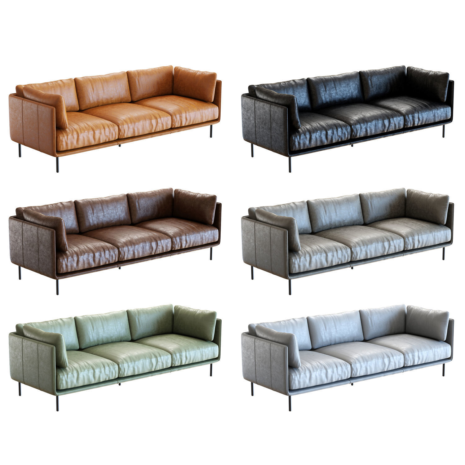 Crate and Barrel Wells Leather Grande Sofa 3D model CGTrader