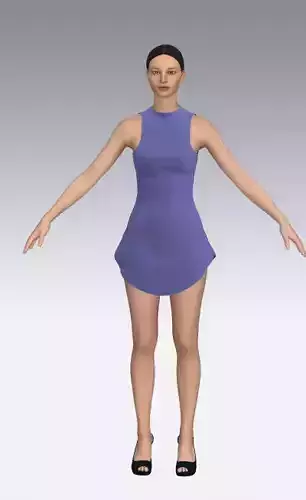 dress lilac color crepe de chine fabric dress zero slevee Low-poly 3D model