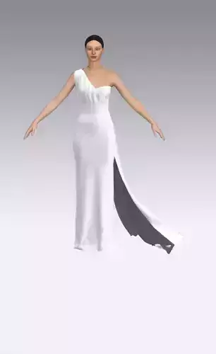 dress white color one shoulder draped front tail look