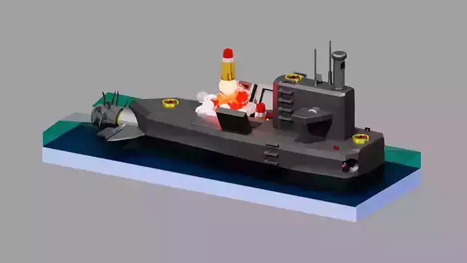 Submarine attacking sence with lowpoly