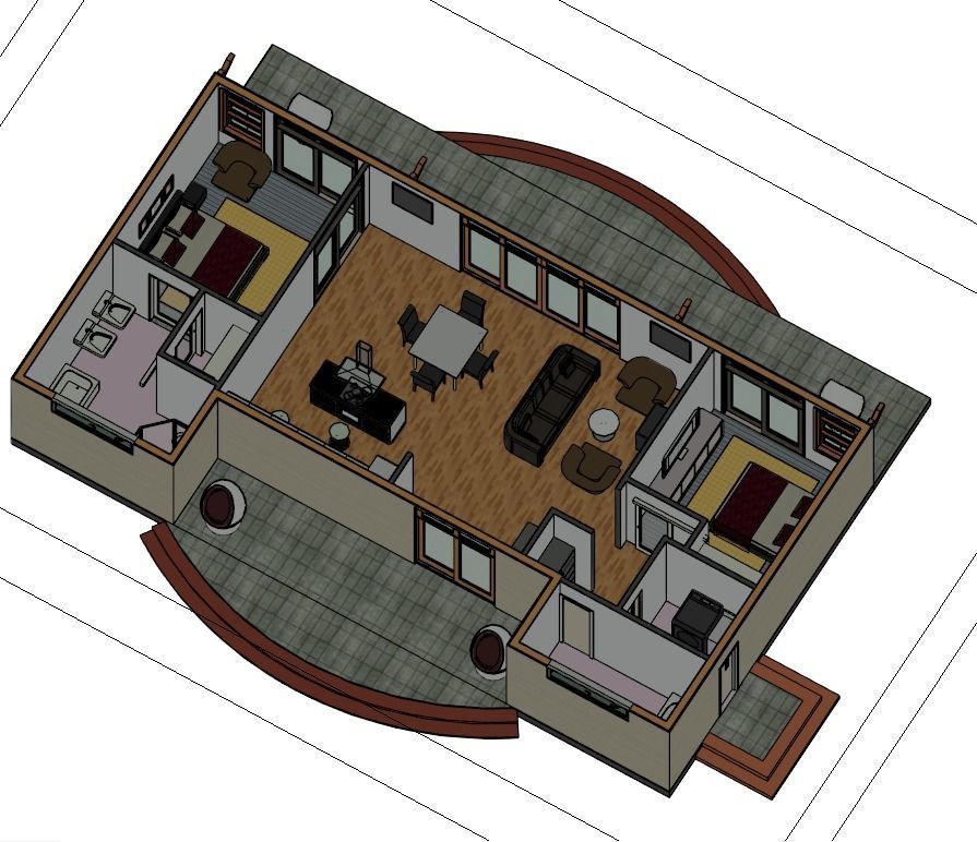 Simple Wood 3d and 2d House plan  Low-poly 3D model_16