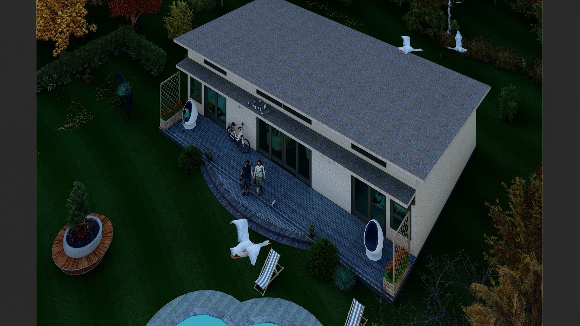 Simple Wood 3d and 2d House plan  Low-poly 3D model_4