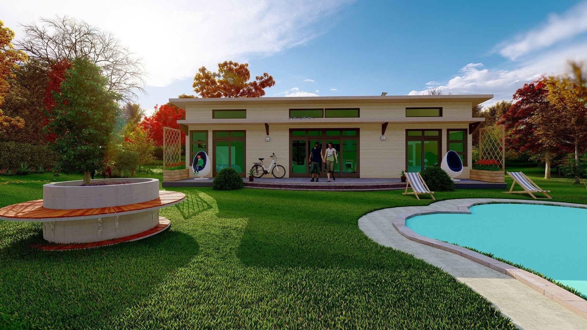 Simple Wood 3d and 2d House plan  Low-poly 3D model_3