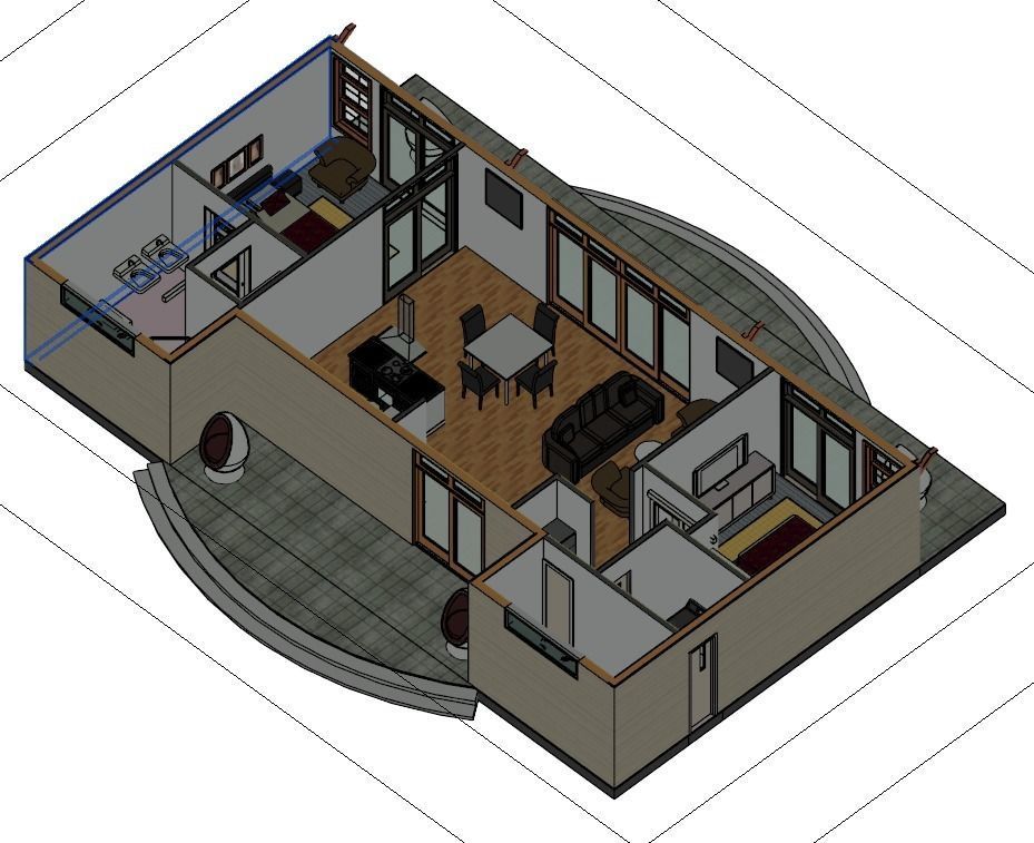Simple Wood 3d and 2d House plan  Low-poly 3D model_7